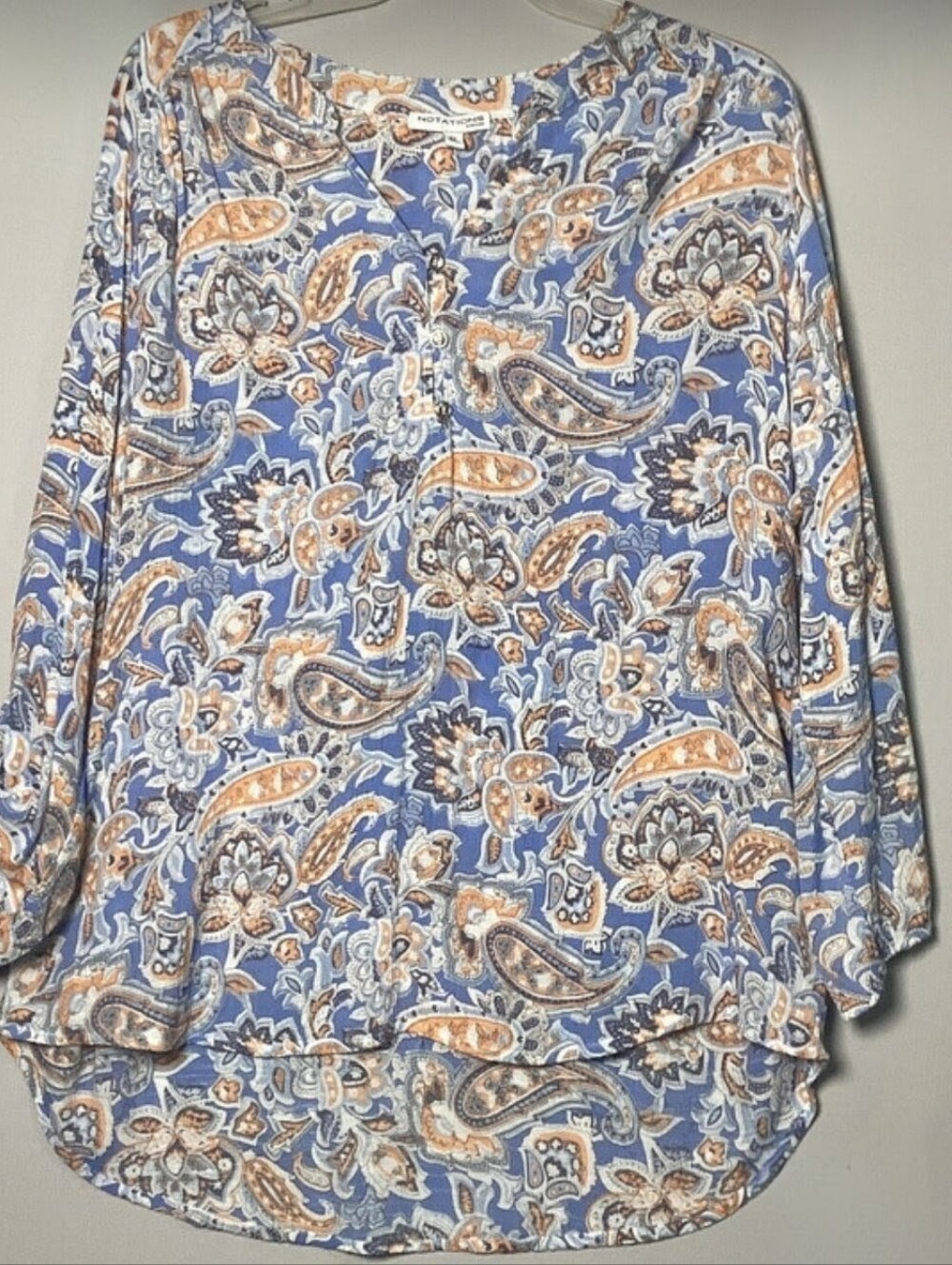 Notations Blue and Tan Paisley Button-Front Tunic Size 2x